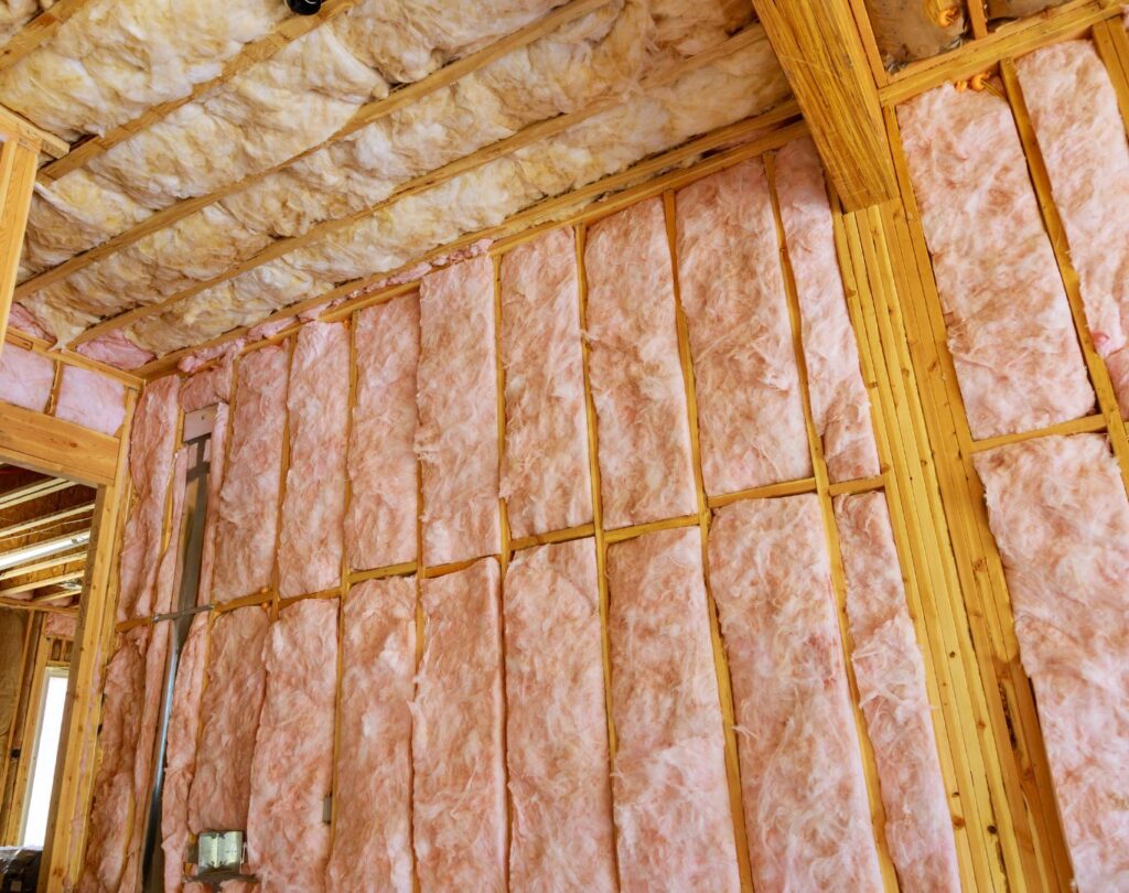 Fiberglass insulation in Morganton, GA being installed in a residential attic